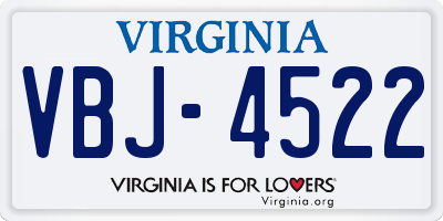 VA license plate VBJ4522