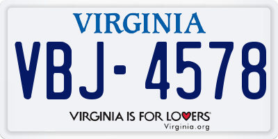 VA license plate VBJ4578
