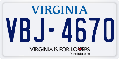 VA license plate VBJ4670