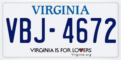 VA license plate VBJ4672