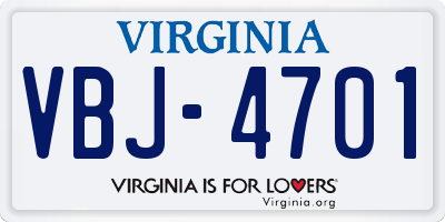 VA license plate VBJ4701