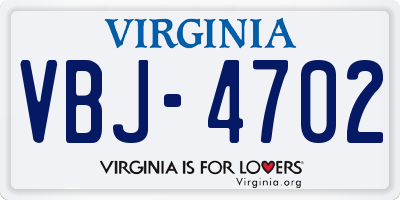 VA license plate VBJ4702
