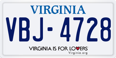 VA license plate VBJ4728