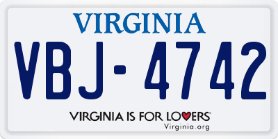 VA license plate VBJ4742