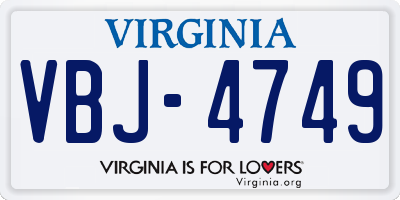 VA license plate VBJ4749