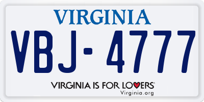 VA license plate VBJ4777