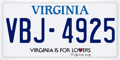 VA license plate VBJ4925