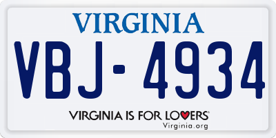 VA license plate VBJ4934