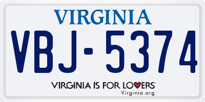 VA license plate VBJ5374