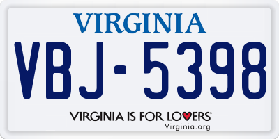 VA license plate VBJ5398