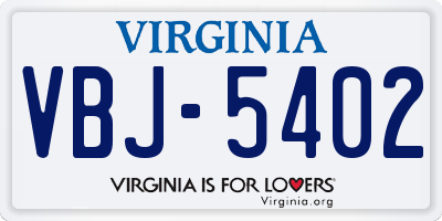 VA license plate VBJ5402