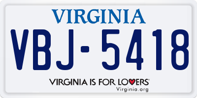 VA license plate VBJ5418