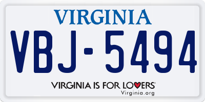 VA license plate VBJ5494