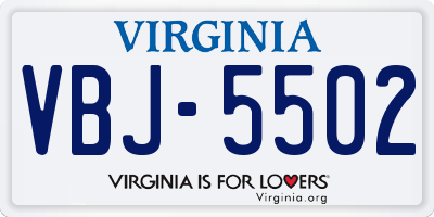 VA license plate VBJ5502