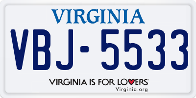 VA license plate VBJ5533