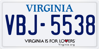 VA license plate VBJ5538