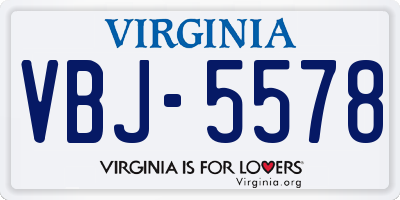 VA license plate VBJ5578