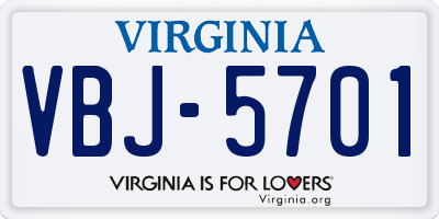 VA license plate VBJ5701