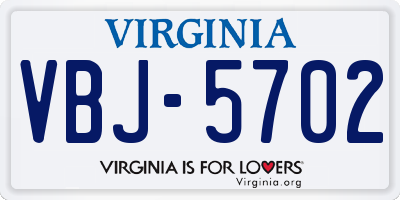 VA license plate VBJ5702