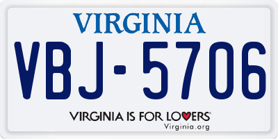 VA license plate VBJ5706