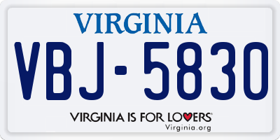 VA license plate VBJ5830