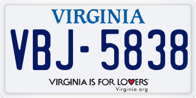 VA license plate VBJ5838