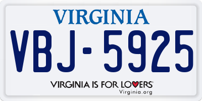 VA license plate VBJ5925