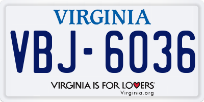 VA license plate VBJ6036