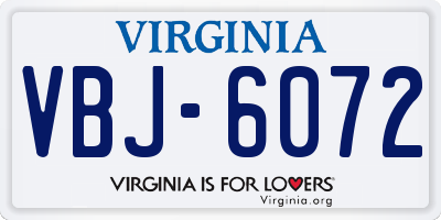 VA license plate VBJ6072