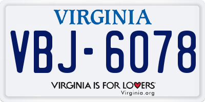 VA license plate VBJ6078