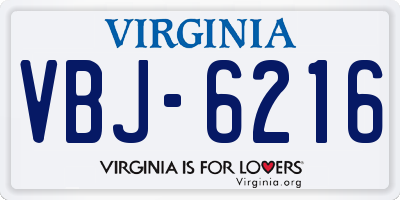 VA license plate VBJ6216