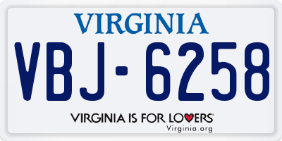 VA license plate VBJ6258
