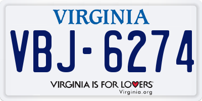VA license plate VBJ6274