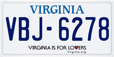 VA license plate VBJ6278