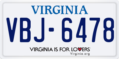 VA license plate VBJ6478
