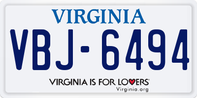 VA license plate VBJ6494