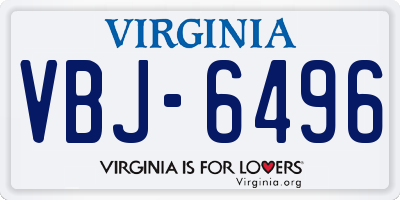 VA license plate VBJ6496