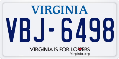 VA license plate VBJ6498