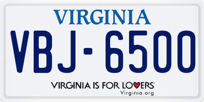 VA license plate VBJ6500