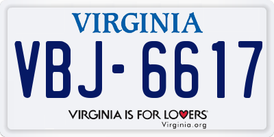 VA license plate VBJ6617