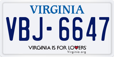 VA license plate VBJ6647