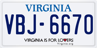 VA license plate VBJ6670
