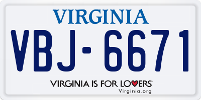 VA license plate VBJ6671