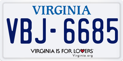 VA license plate VBJ6685