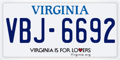 VA license plate VBJ6692