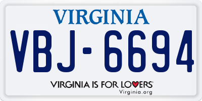VA license plate VBJ6694