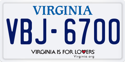 VA license plate VBJ6700