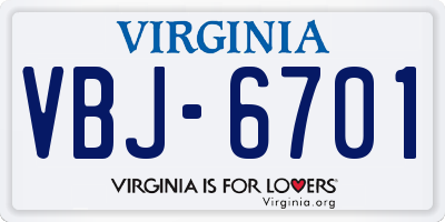 VA license plate VBJ6701