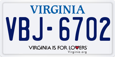 VA license plate VBJ6702