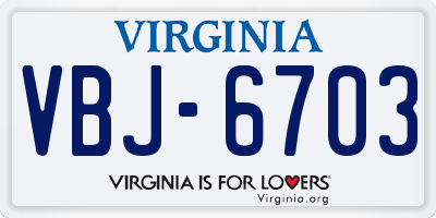 VA license plate VBJ6703